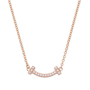 Tiffany & Co T Smile 18K Diamond Rose Gold + Clear Necklace Pendant